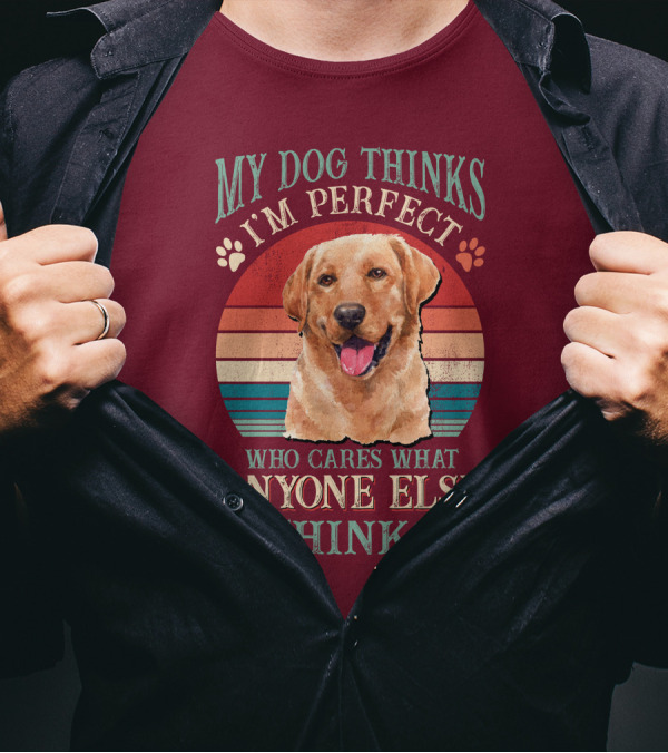 Golden Retriever My Dog Thinks I'm Perfect Who Cares What Anyone Else Thinks T-Shirt