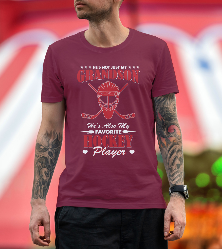 He's Not Just My Grandson He's Also My Favorite Hockey Player Hockey Mask and Sticks T-Shirt