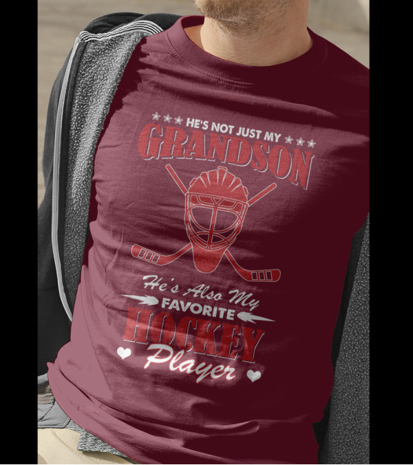 He's Not Just My Grandson He's Also My Favorite Hockey Player Hockey Mask And Sticks T-Shirt
