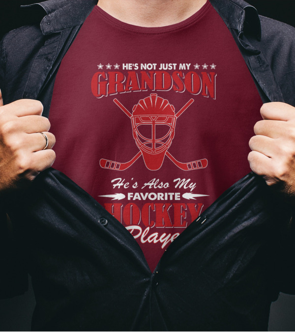 He's Not Just My Grandson He's Also My Favorite Hockey Player Hockey Mask And Sticks T-Shirt