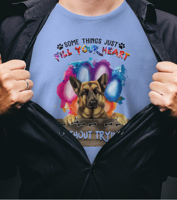 RD German Shepherd Some Things Just Fill Your Heart Without Trying Balloons Paws Bones T-Shirt