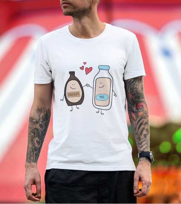 Premium T-Shirt: Better Together Chocolate Milk Drinkers Valentine Day Hearts Smiling Bottles T-Shirt Better Together Chocolate Milk Drinkers Valentine Day Hearts Smiling Bottles T-Shirt