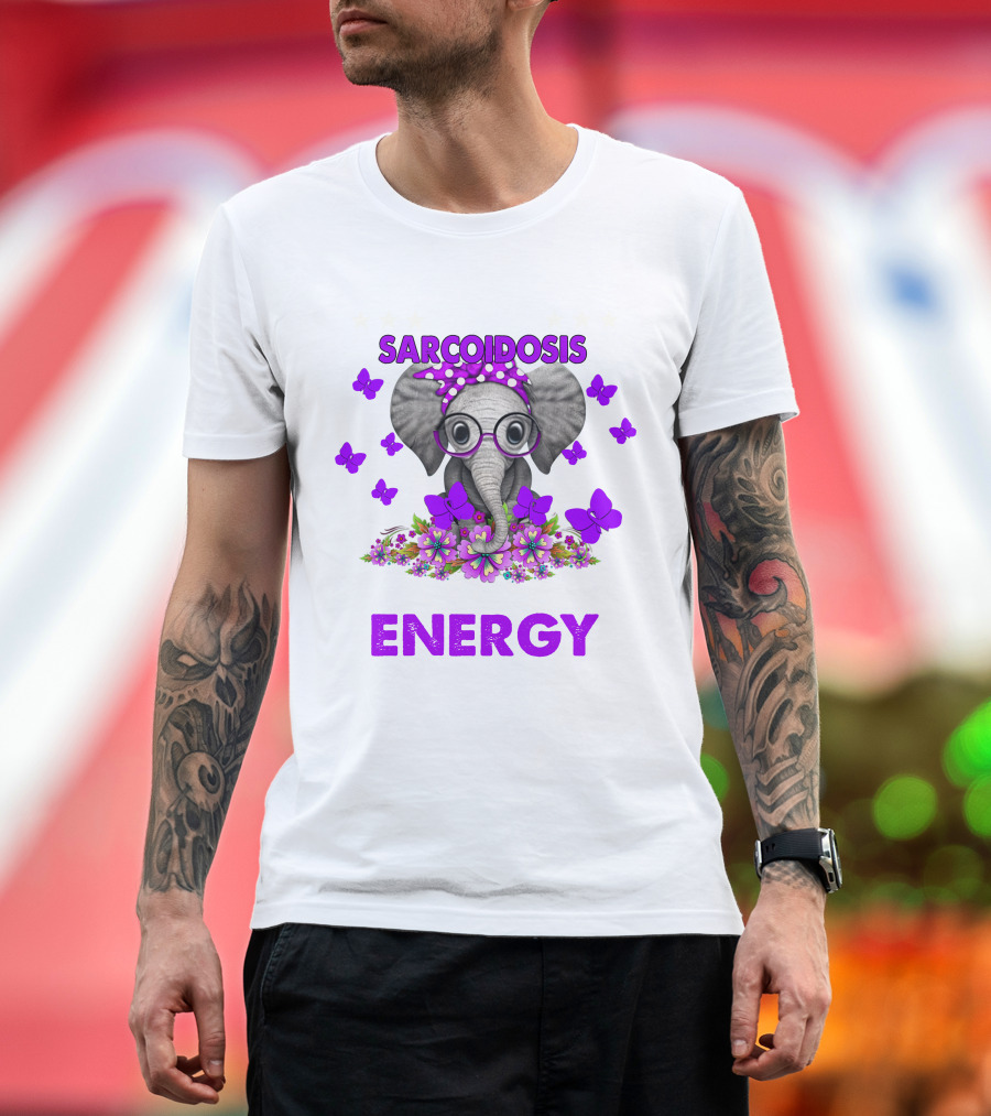 Sarcoidosis Energy Elephant with Flowers and Butterflies T-Shirt