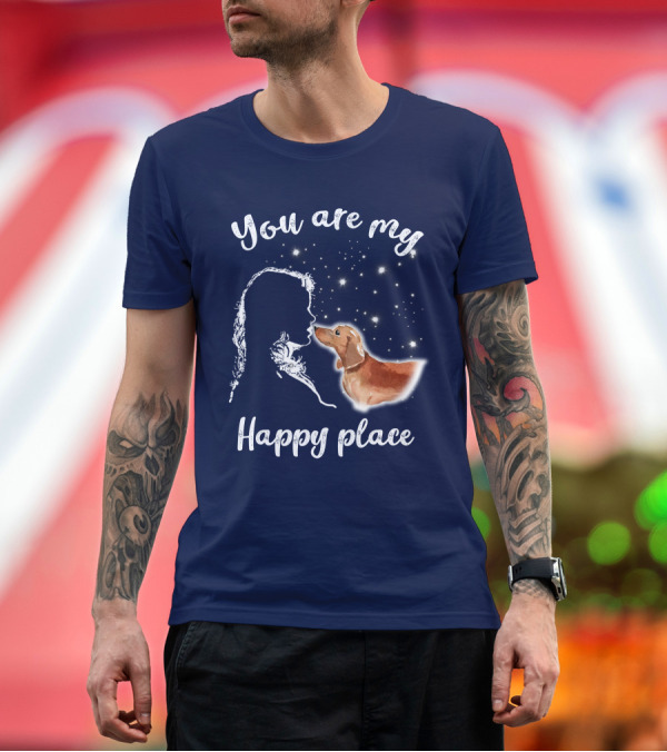 Premium T-Shirt: RD Dachshund You Are My Happy Place Silhouette and Stars T-Shirt RD Dachshund You Are My Happy Place Silhouette and Stars T-Shirt