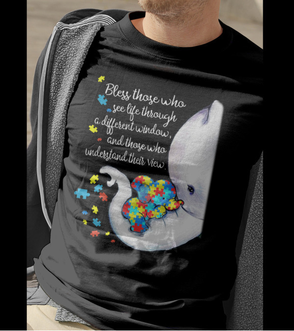 Bless Those Who See Life Through A Different Window Elephant Puzzle Pieces T-Shirt
