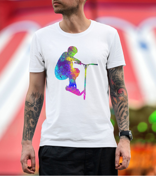Premium T-Shirt: Stunt Scooter Trick Jump in PopArt T-Shirt Stunt Scooter Trick Jump in PopArt T-Shirt