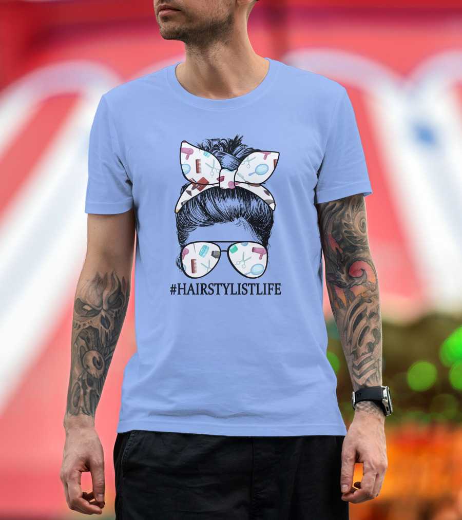HAIRSTYLISTLIFE Hair Tools Pattern Glasses and Bow T-Shirt