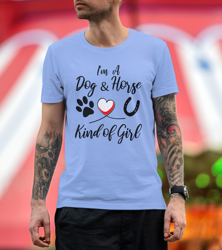 I'm A Dog and Horse Kind of Girl Heart Paw Print Horseshoe T-Shirt