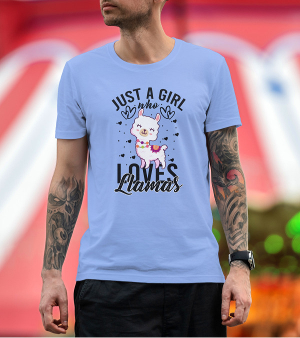 Premium T-Shirt: Just A Girl Who Loves Llamas with Cute Hearts and Adorable Llama T-Shirt Just A Girl Who Loves Llamas with Cute Hearts and Adorable Llama T-Shirt