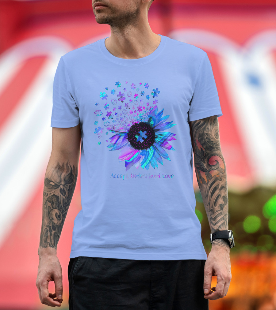 Accept Understand Love Autism Puzzle Flower T-Shirt
