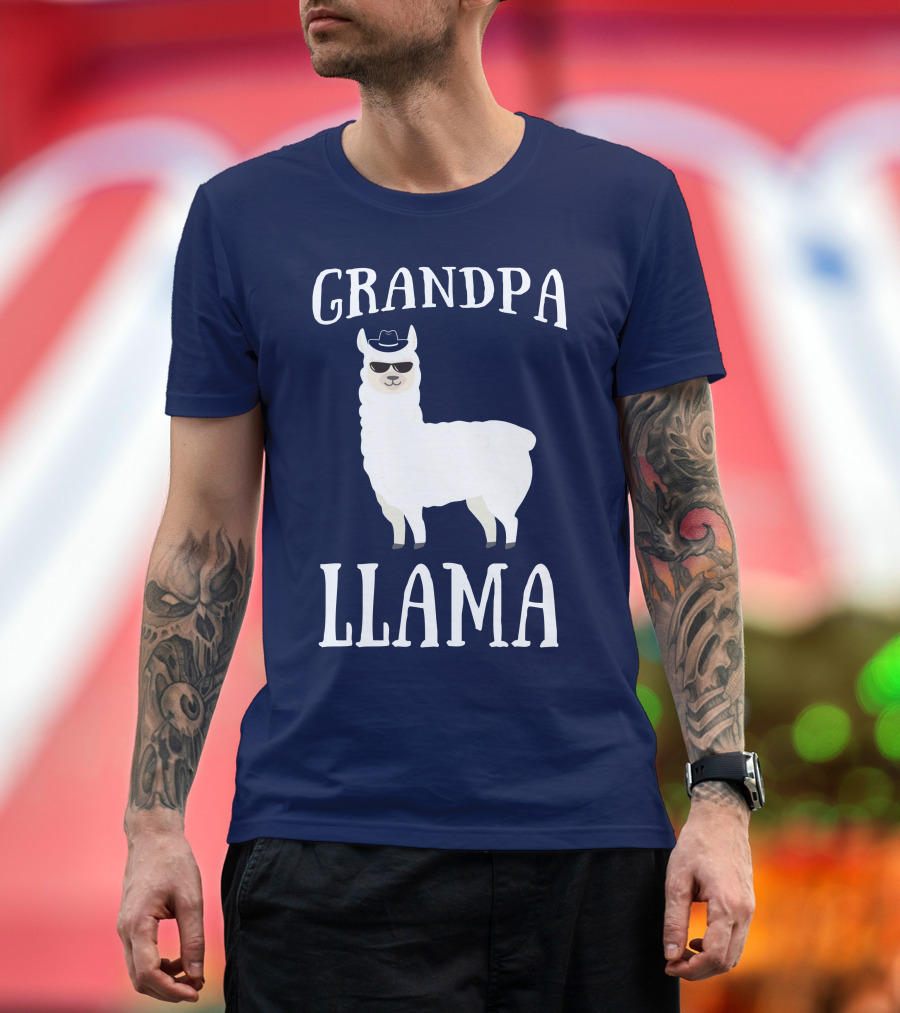 GRANDPA LLAMA Cool Hat Sunglasses T-Shirt