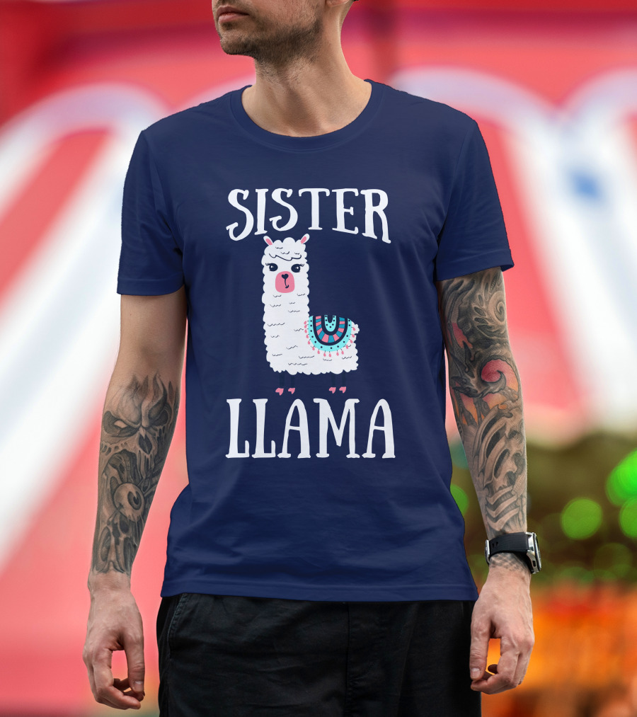 SISTER LLAMA Cute Llama with Colorful Blanket T-Shirt