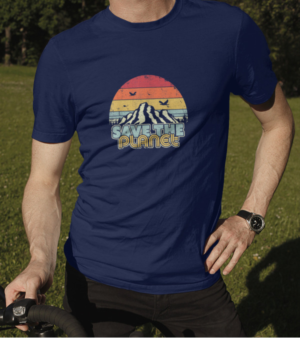 Save The Planet Vintage Sunset Mountain Climate Change T-Shirt