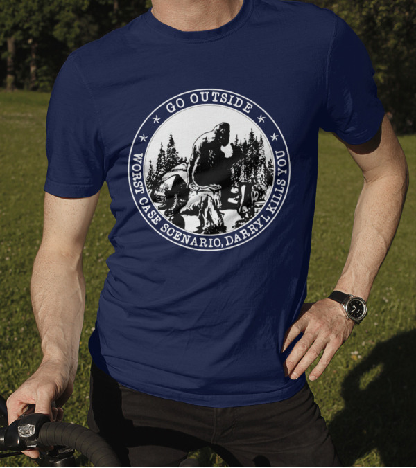 Go Outside Bigfoot Worst Case Scenario Darryl Kills You Forest Scene T-Shirt