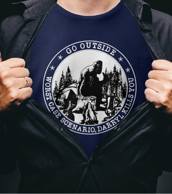 Go Outside Bigfoot Worst Case Scenario Darryl Kills You Forest Scene T-Shirt