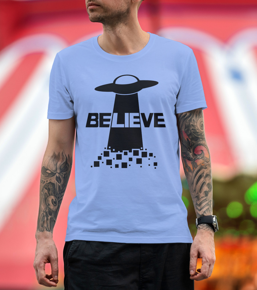 Believe UFO Alien Beam Pixels T-Shirt