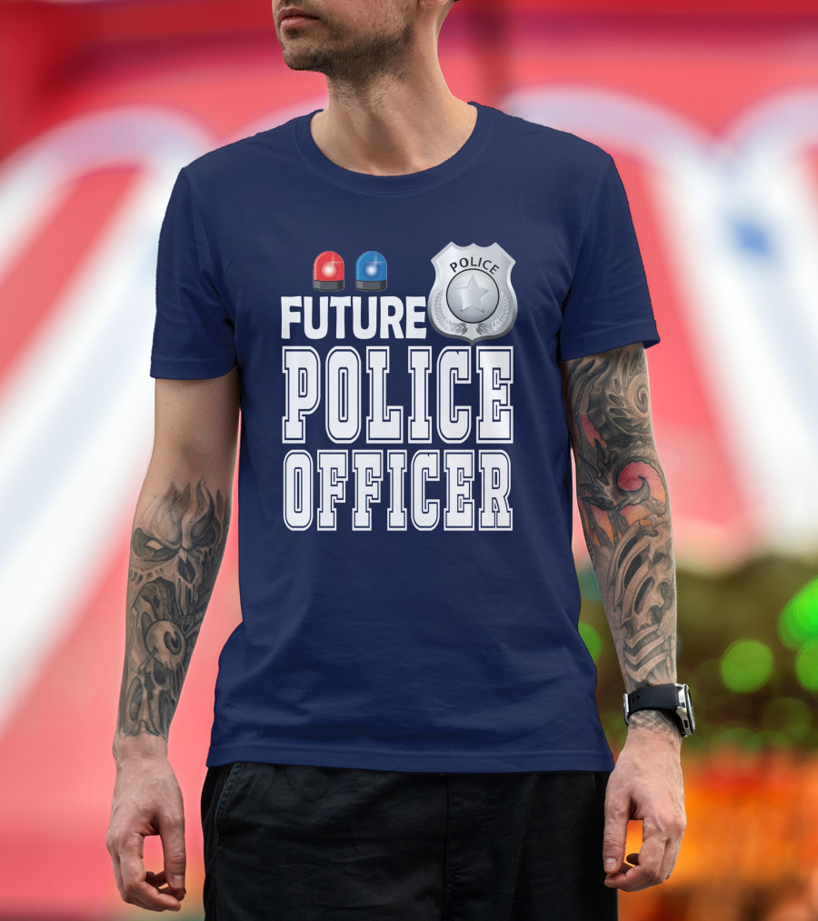 Future Police Officer Shield Blue Lights Protect Serve T-Shirt