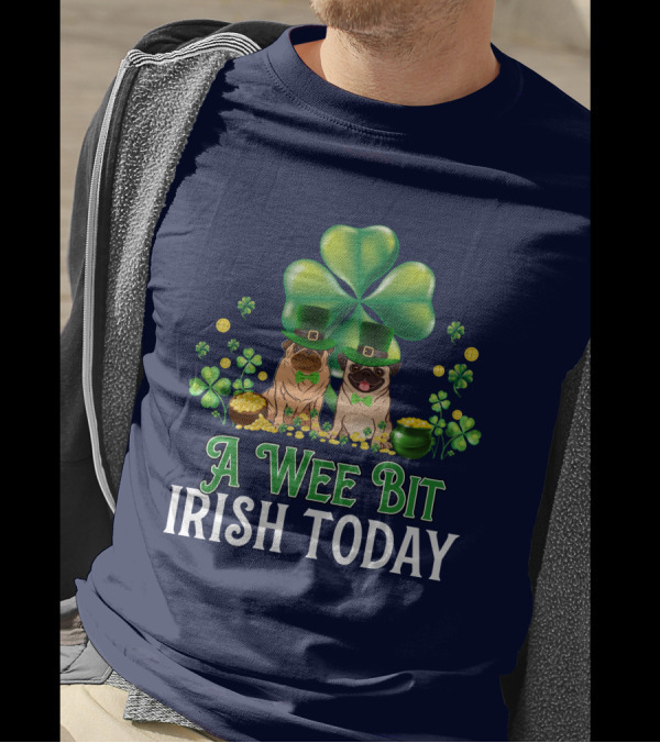 A Wee Bit Irish Today Pug Leprechaun Four-Leaf Clover Green Hat Coins T-Shirt