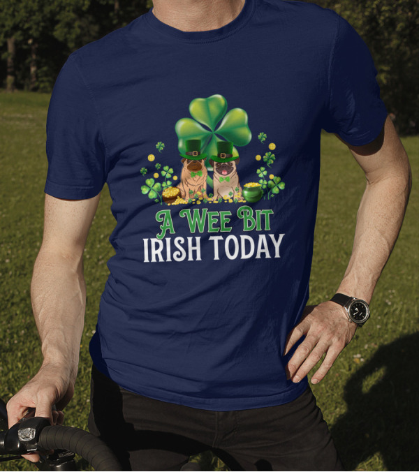 A Wee Bit Irish Today Pug Leprechaun Four-Leaf Clover Green Hat Coins T-Shirt