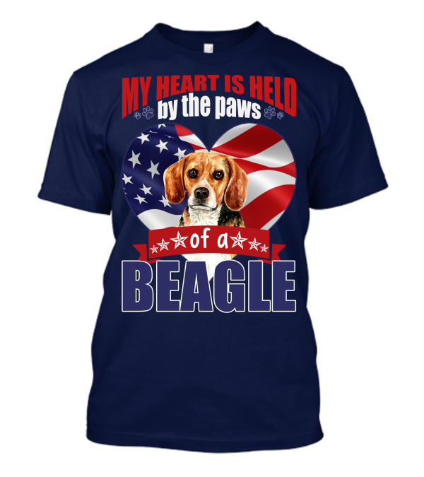 MY HEART IS HELD BY THE PAWS OF A BEAGLE AMERICAN FLAG HEART T-Shirt