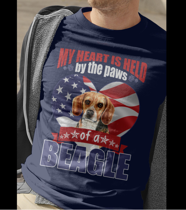 MY HEART IS HELD BY THE PAWS OF A BEAGLE AMERICAN FLAG HEART T-Shirt