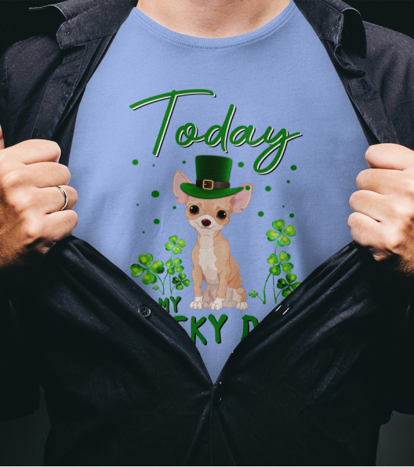 Chihuahua Classic Today Is My Lucky Day With Shamrocks And Leprechaun Hat T-Shirt