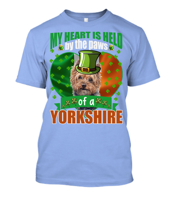 My Heart Is Held By The Paws Of A Yorkshire Terrier With Irish Clover And Hat T-Shirt