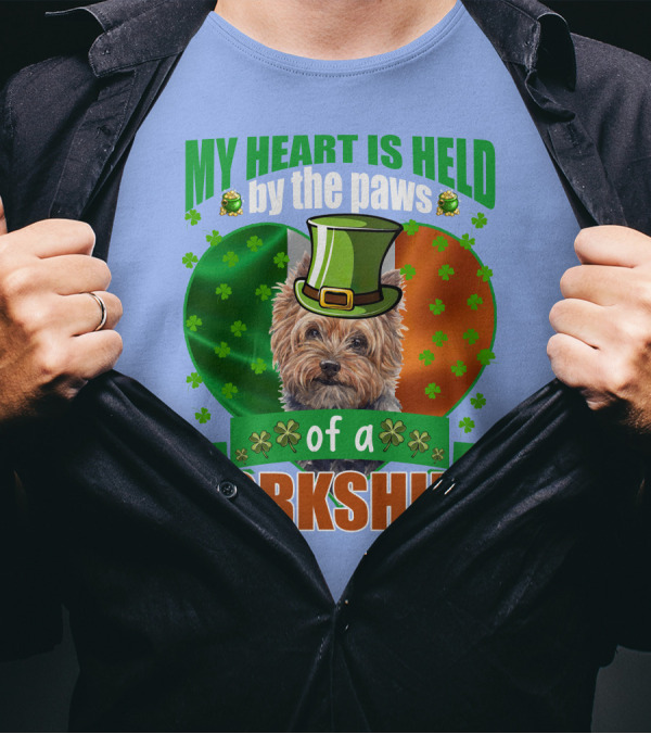 My Heart Is Held By The Paws Of A Yorkshire Terrier With Irish Clover And Hat T-Shirt