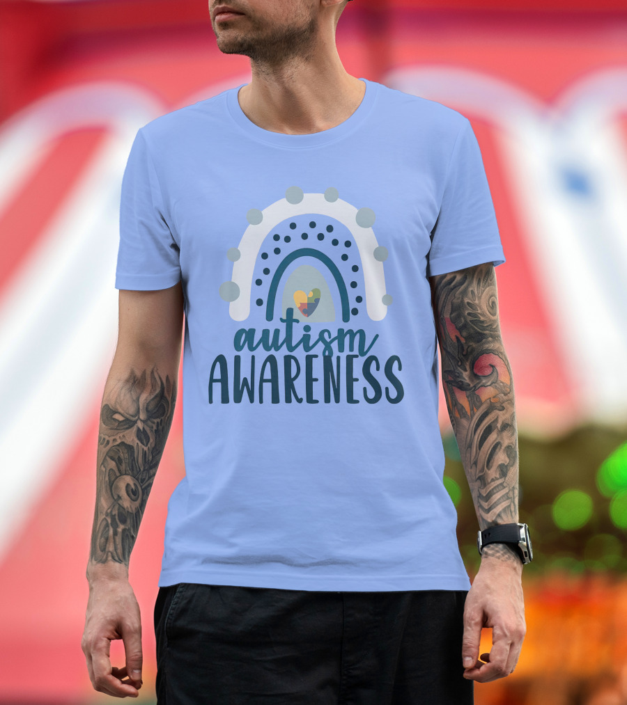 Autism Awareness Rainbow Boho Different Blue April Month Heart Puzzle Piece T-Shirt