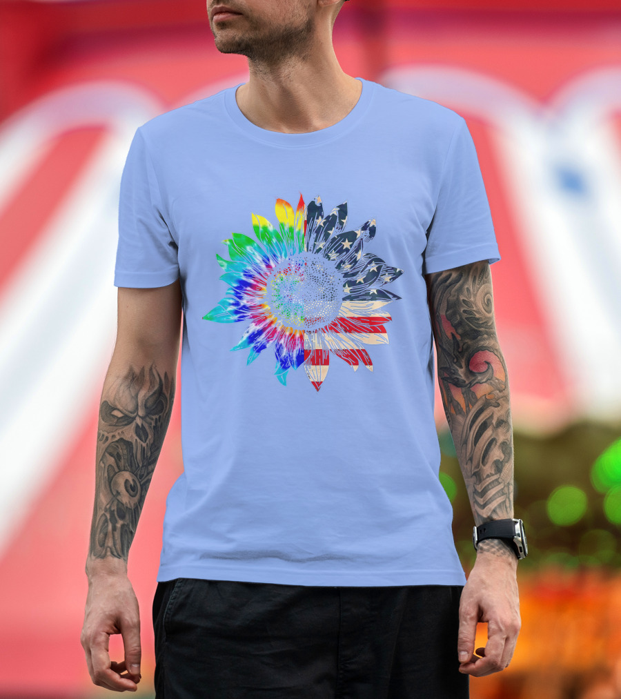 American Flag Tie Dye Sunflower Rainbow Star Stripes T-Shirt