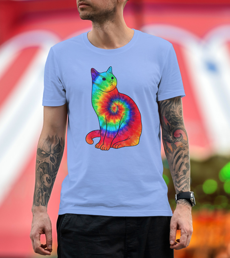 Funny Hippie Rainbow Tie Dye Cat Costume T-Shirt