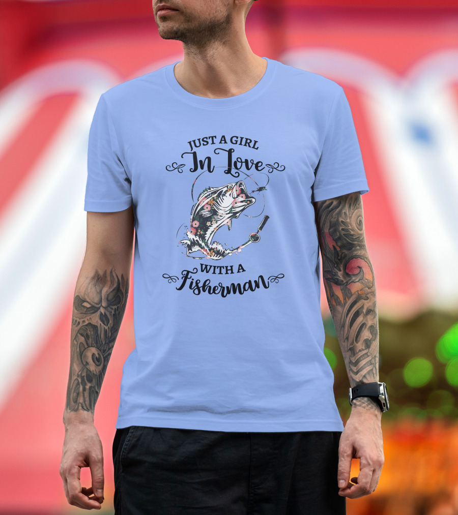 Just A Girl In Love With A Fisherman Bass Fish Floral Rod T-Shirt