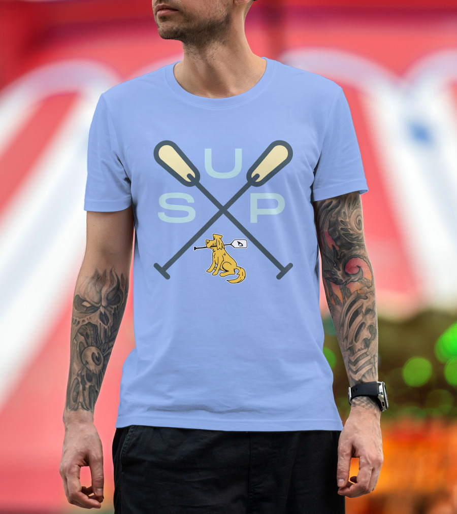 SUP Stand Up Paddle Board with Dog and Paddles T-Shirt