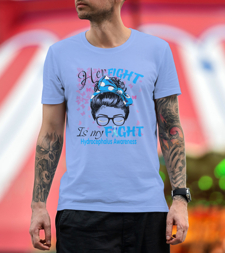 Her Fight Is My Fight Hydrocephalus Awareness Butterfly Glasses Bow T-Shirt