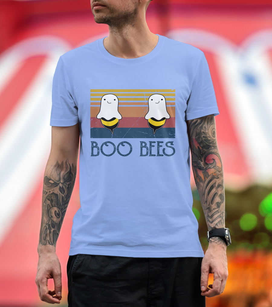 Boo Bees Halloween Retro Striped Ghost Bees T-Shirt