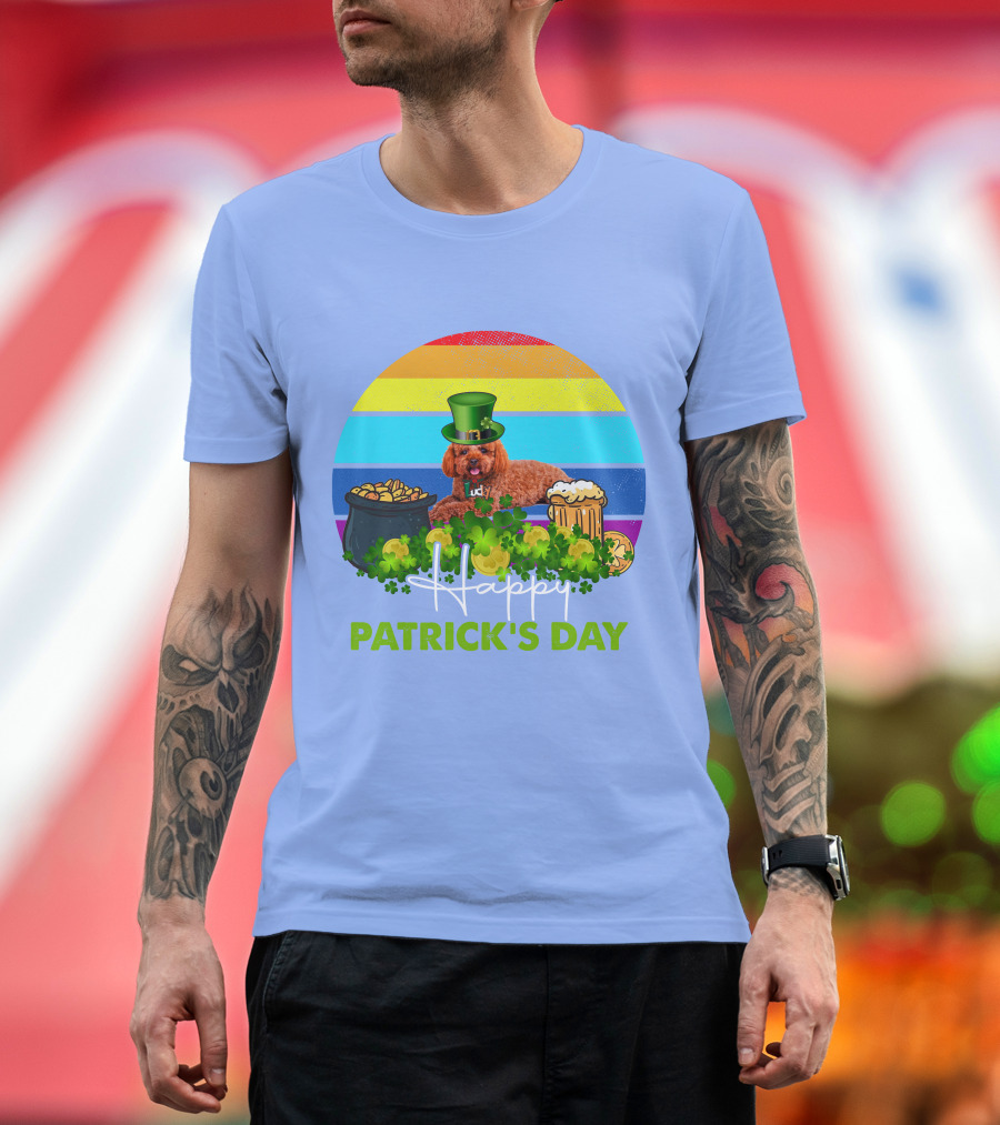 Patrick's Day Lucky Dog Shamrock Rainbow Hat Poodle T-Shirt