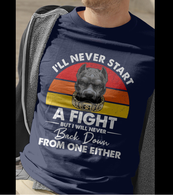 I’ll Never Start A Fight Dog With Chain Collar And Retro Gradient T-Shirt