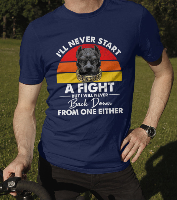 I’ll Never Start A Fight Dog With Chain Collar And Retro Gradient T-Shirt