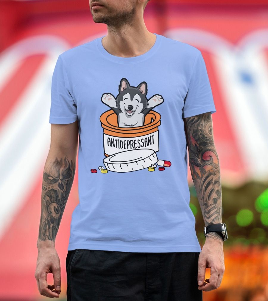 Antidepressant Husky in Pill Bottle with Capsules and Tablets T-Shirt