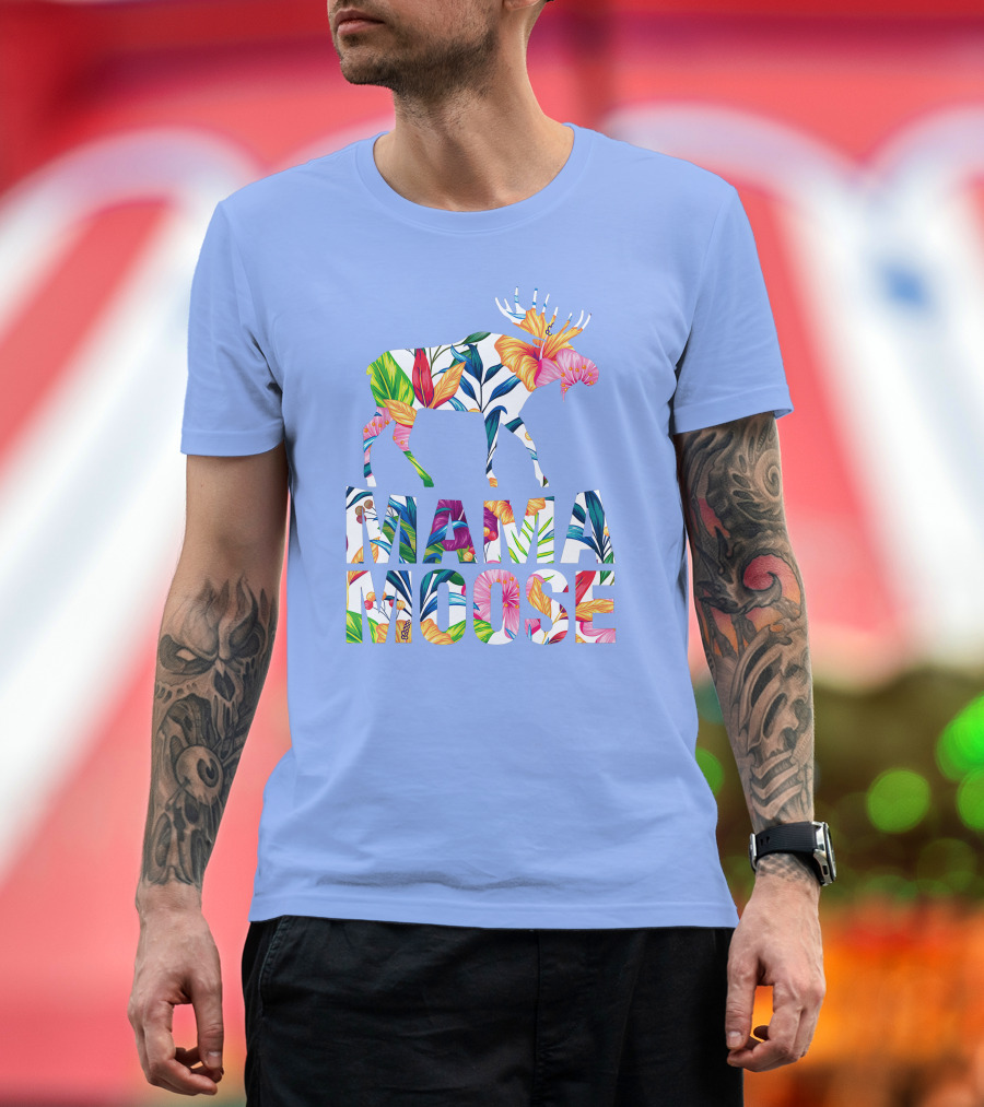 Mama Moose Floral Animal Lover Funny RED Moose T-Shirt