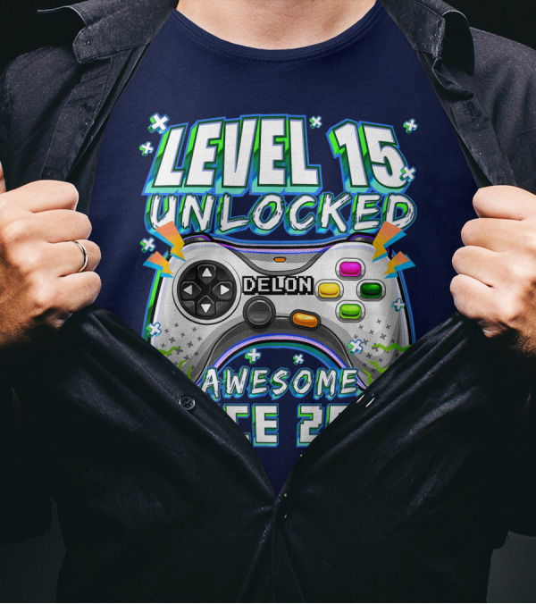 Level 15 Unlocked Awesome Since 2006 Delon Video Game Controller Birthday T-Shirt