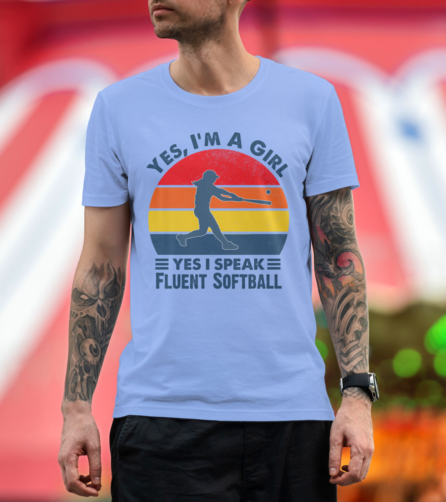 Yes I'm a Girl Yes I Speak Fluent Softball Retro T-Shirt