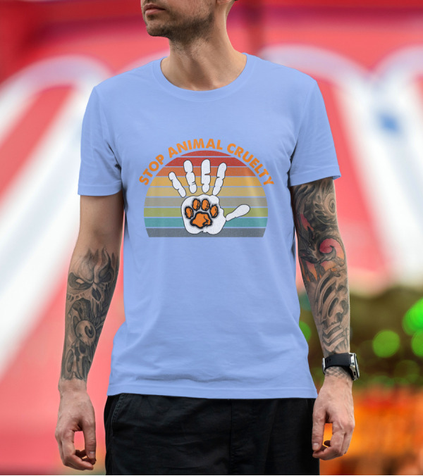Premium T-Shirt: Stop Animal Cruelty Handprint Paw Vegan Activism Animal Rights T-Shirt Stop Animal Cruelty Handprint Paw Vegan Activism Animal Rights T-Shirt