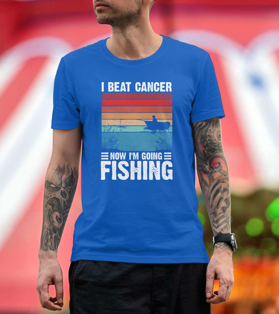 I Beat Cancer Now I'm Going Fishing Vintage Sunset Rowboat T-Shirt