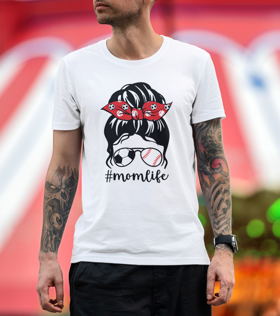 MomLife Classy Soccer Baseball Messy Bun T-Shirt