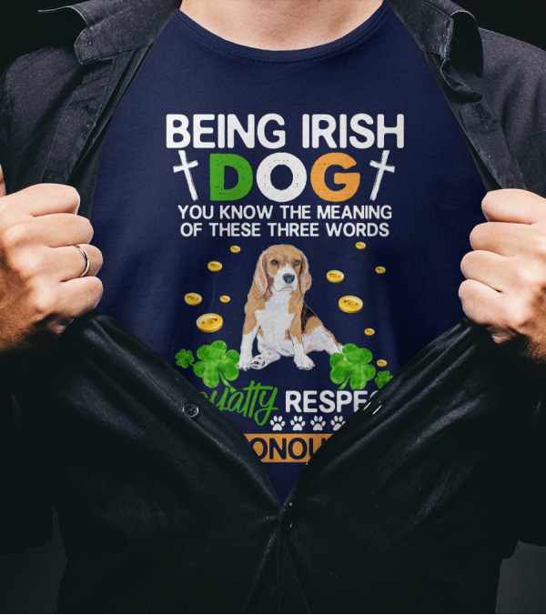 Being Irish Dog Loyalty Respect Honour Beagle With Clovers And Coins T-Shirt