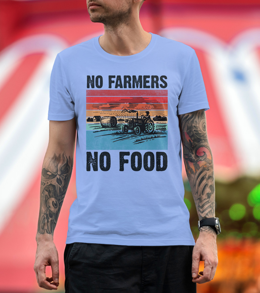 No Farmers No Food Vintage Tractor and Farm Scene T-Shirt