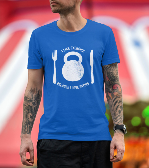 Premium T-Shirt: RD I Like Exercise Because I Love Eating Kettlebell Fork Knife T-Shirt RD I Like Exercise Because I Love Eating Kettlebell Fork Knife T-Shirt