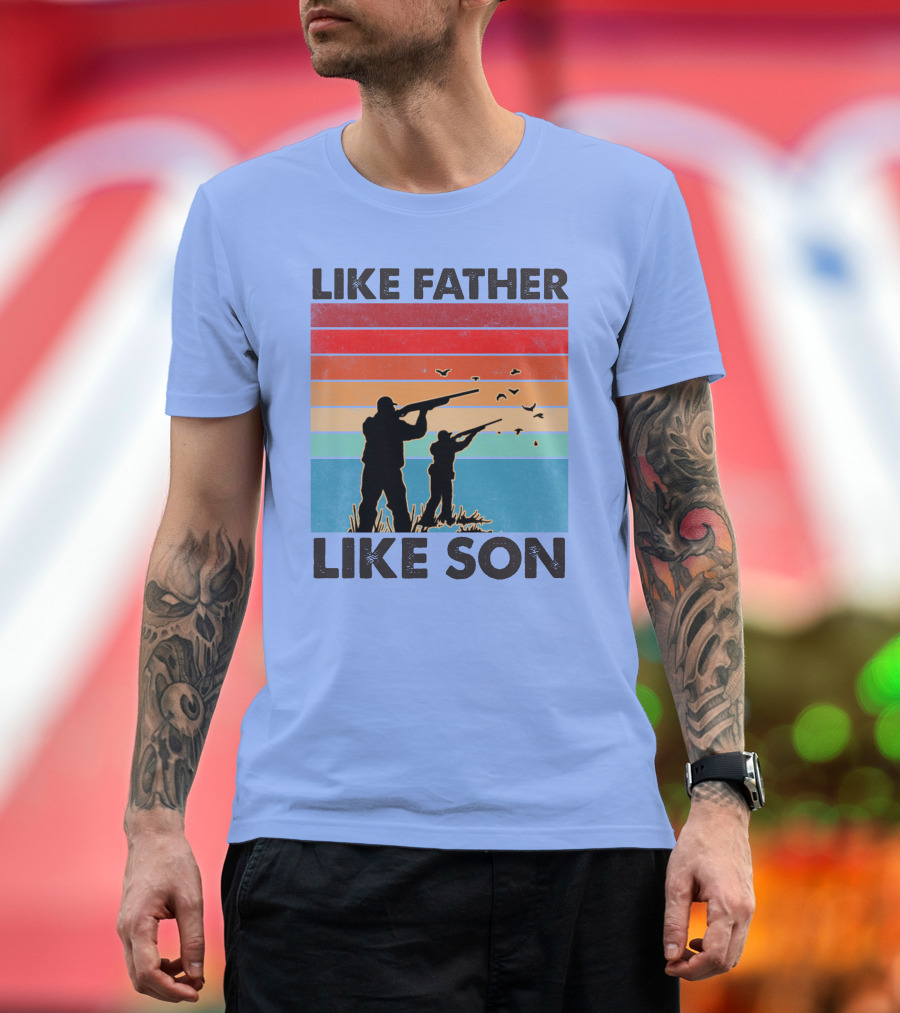 Like Father Like Son Hunting Silhouette Retro Stripes T-Shirt