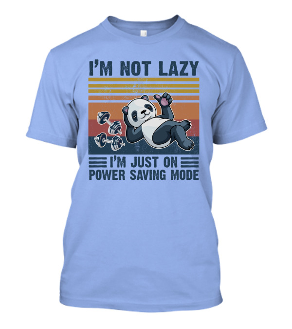 I'm Not Lazy I'm Just On Power Saving Mode RD Panda Retro Stripes And Dumbbells T-Shirt